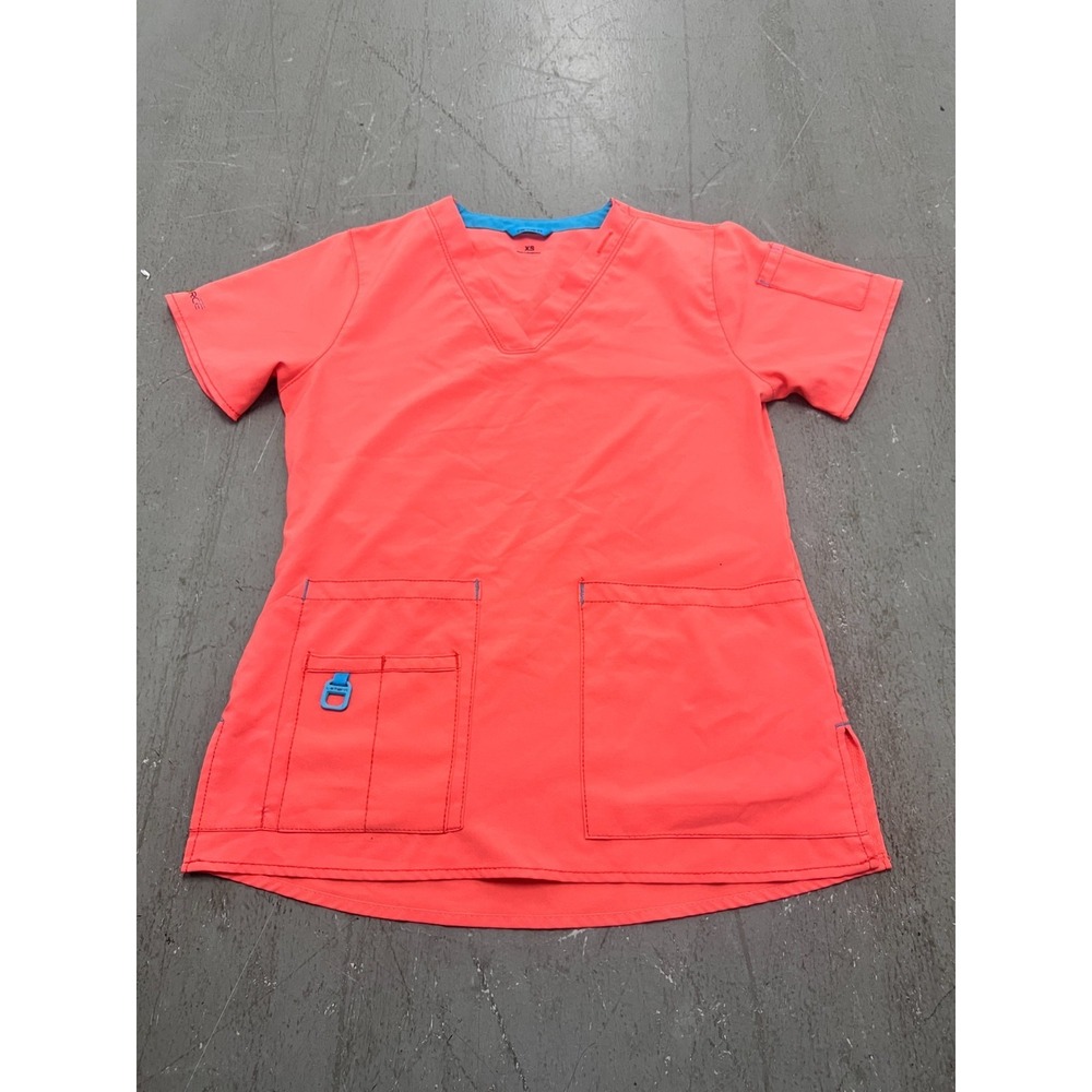Carhartt Force Scrub Top Womens XS Coral Pink‎ V-Neck Nurse Medical Multi-Pocket